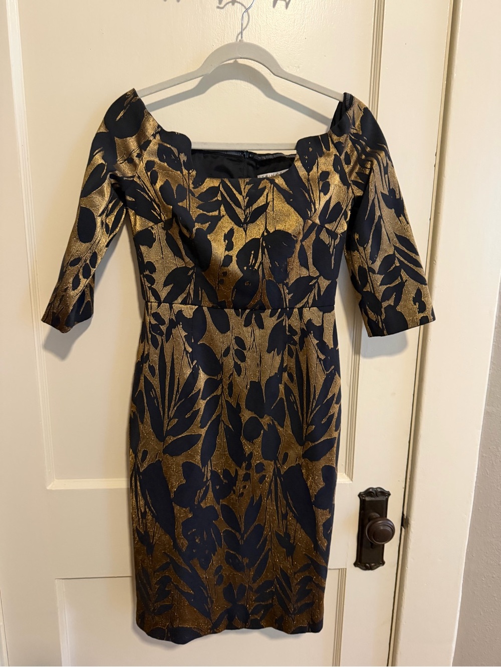 Trina Turk Black and Gold Floral Midi Dress